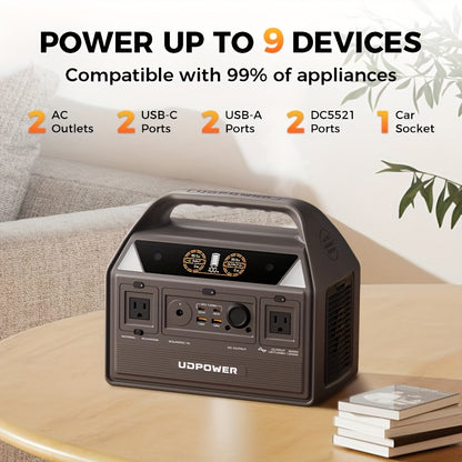 UDPOWER Portable Solar Generator - 1200W, 800W, 400W Options, AC Outlet, 2 DC & 3 USB Ports, Backup Battery for Outdoor Trips, Camping & Emergency, Outdoor Power Station | Modern Power Station | Durable Power Source, Portable