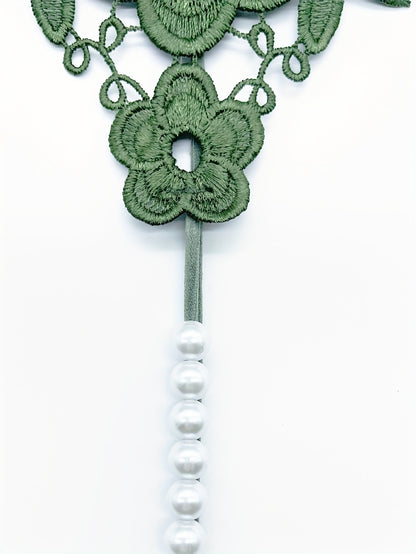 Floral Embroidery Thong, Hollow Out Faux Pearl Panties, Women's Sexy Lingerie & Underwear