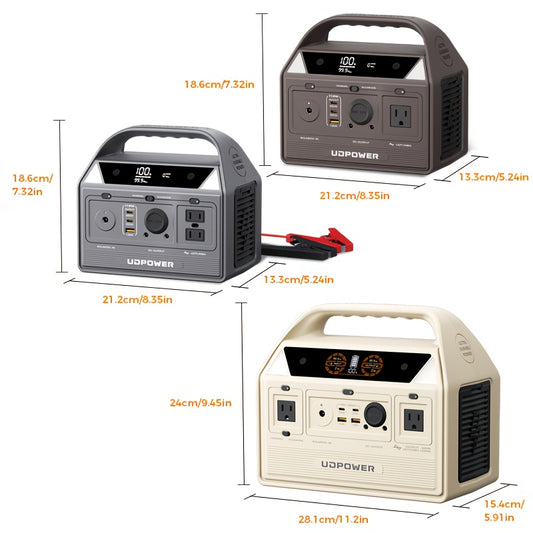 UDPOWER Portable Solar Generator - 1200W, 800W, 400W Options, AC Outlet, 2 DC & 3 USB Ports, Backup Battery for Outdoor Trips, Camping & Emergency, Outdoor Power Station | Modern Power Station | Durable Power Source, Portable