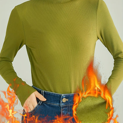 Simple Solid Thermal Underwear, Soft & Comfortable Half Turtleneck Long Sleeve Top, Women's Lingerie & Sleepwear