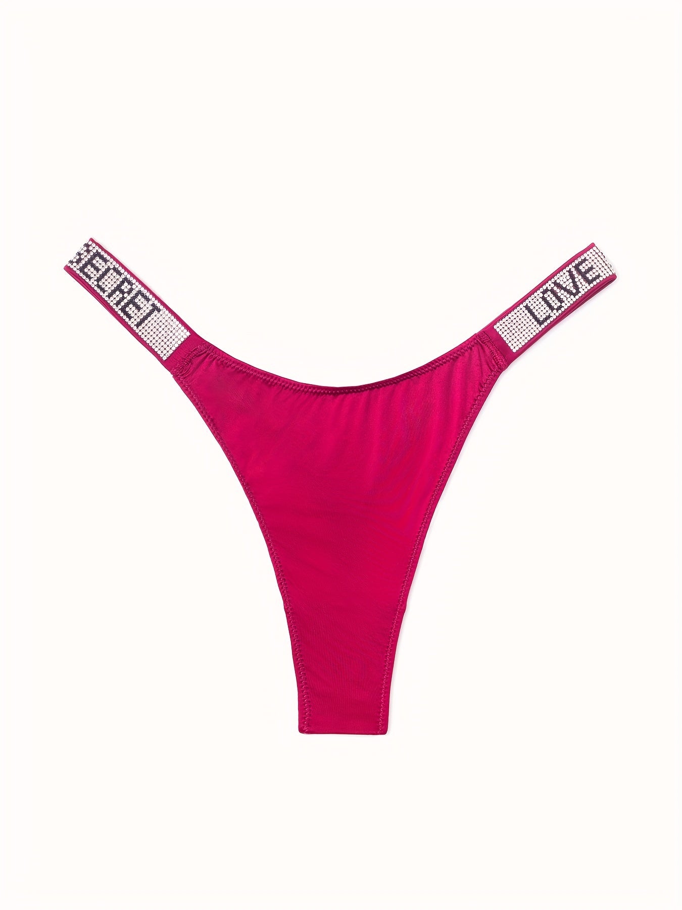 6pcs Rhinestone Letter Low Waist Stretchy Women's Sports Panties, Lingerie & Underwear