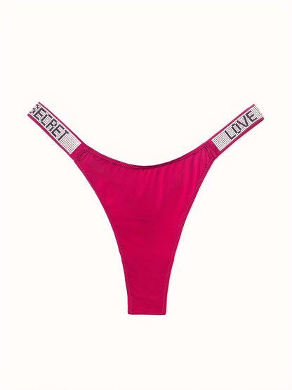 6pcs Rhinestone Letter Low Waist Stretchy Women's Sports Panties, Lingerie & Underwear