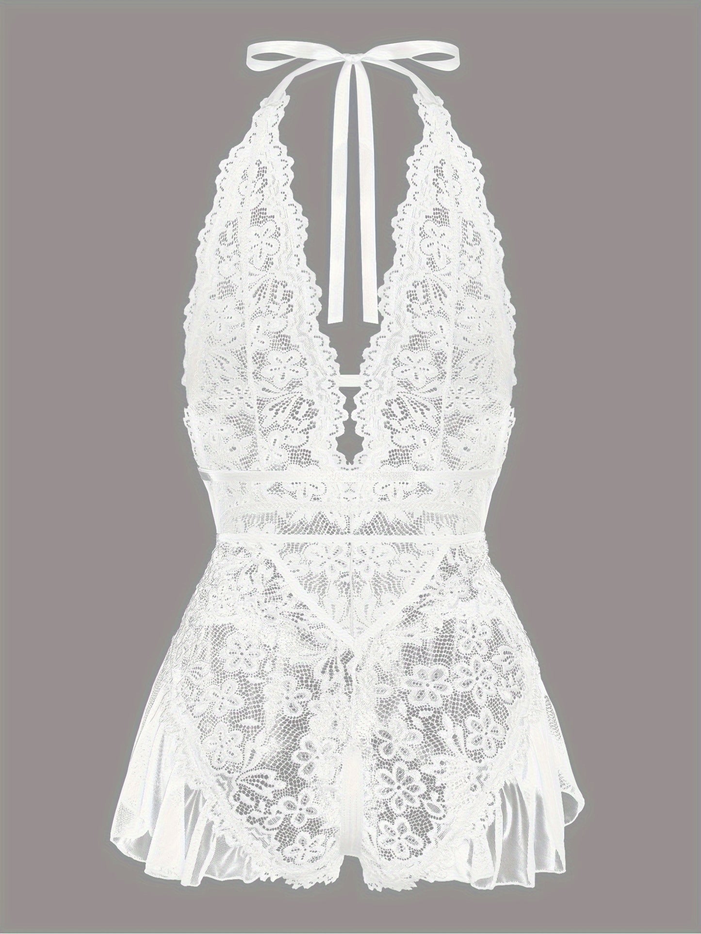 Sultry Floral Lace Teddy Bodysuit - Teddies with Halter Strappy Backless Open Crotch Design, Sexy Women's Lingerie & Underwear for Romantic Nights Out