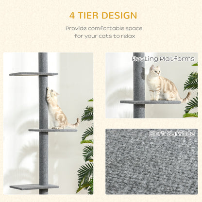 Floor-to-Ceiling Cat Tree Cat Climbing Tower with Sisal-Covered Scratching Posts Natural Cat Tree Activity Center for kittens Cat tower furniture, Grey