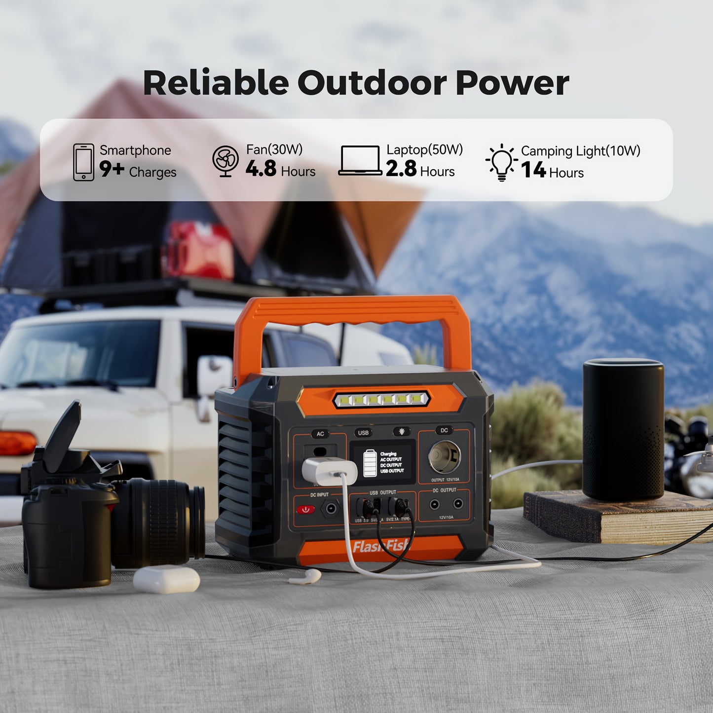 Flashfish P66A Portable Power Station 200W, Lightweight Li-ion Battery Pack with Multiple Adapters with AC/USB/DC Output, 144.3Wh Solar Generator for Camping, Home Emergency And Outdoor Travel