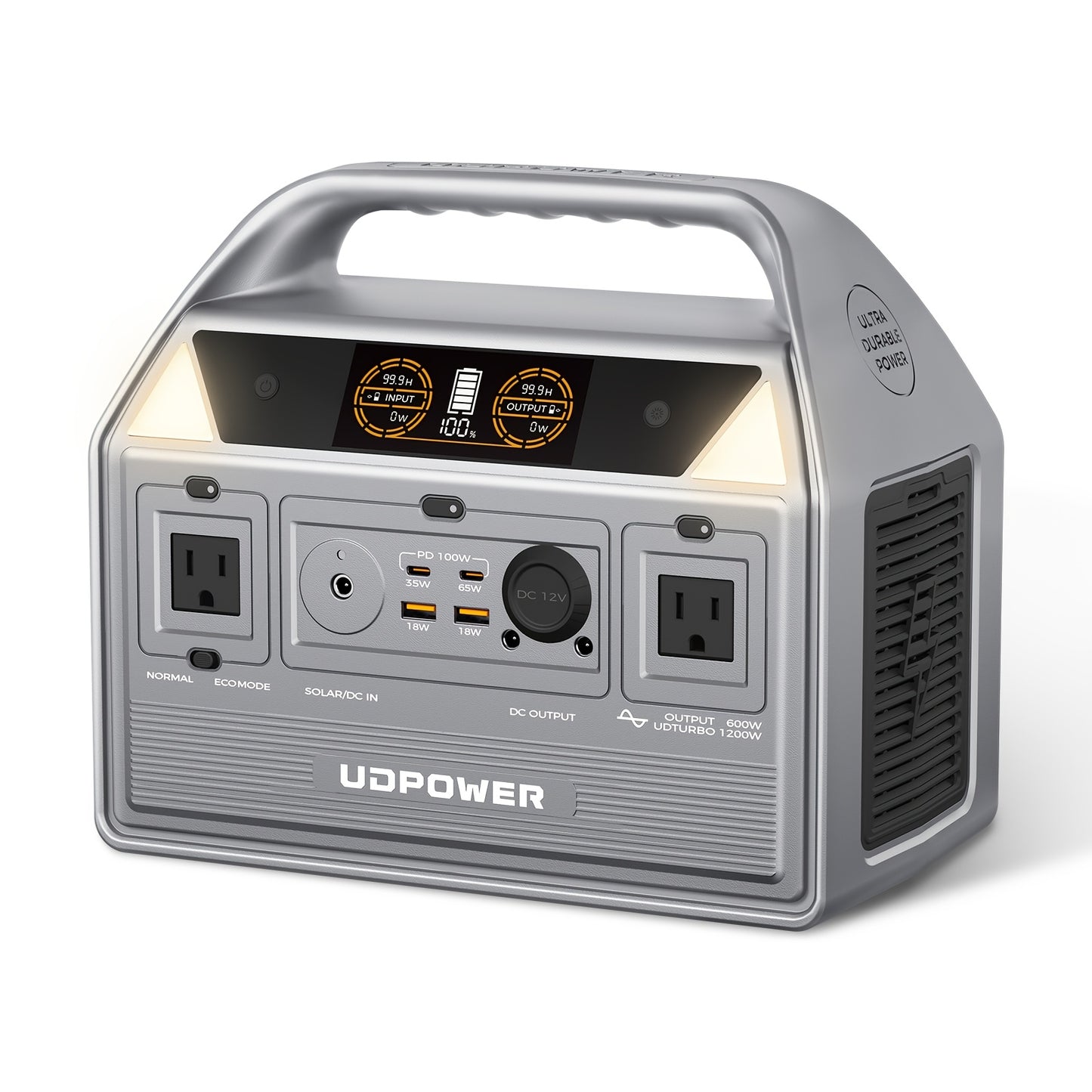 UDPOWER Portable Solar Generator - 1200W, 800W, 400W Options, AC Outlet, 2 DC & 3 USB Ports, Backup Battery for Outdoor Trips, Camping & Emergency, Outdoor Power Station | Modern Power Station | Durable Power Source, Portable