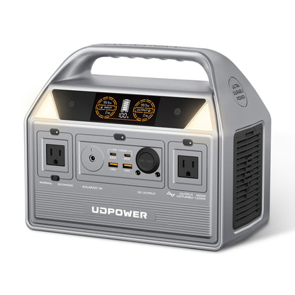 UDPOWER Portable Solar Generator - 1200W, 800W, 400W Options, AC Outlet, 2 DC & 3 USB Ports, Backup Battery for Outdoor Trips, Camping & Emergency, Outdoor Power Station | Modern Power Station | Durable Power Source, Portable