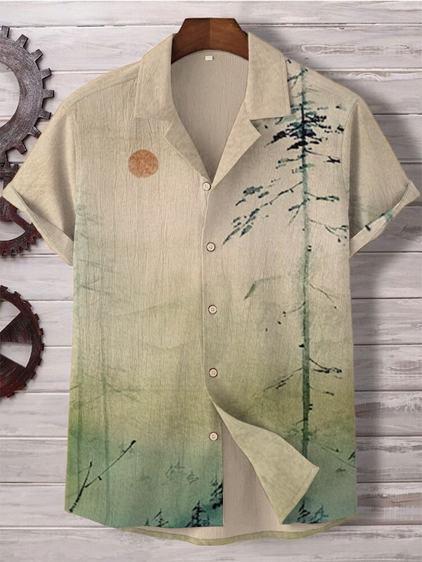 Comfortable Four-Way Stretch Wave-Print Short-Sleeve Cuban-Neck Shirt