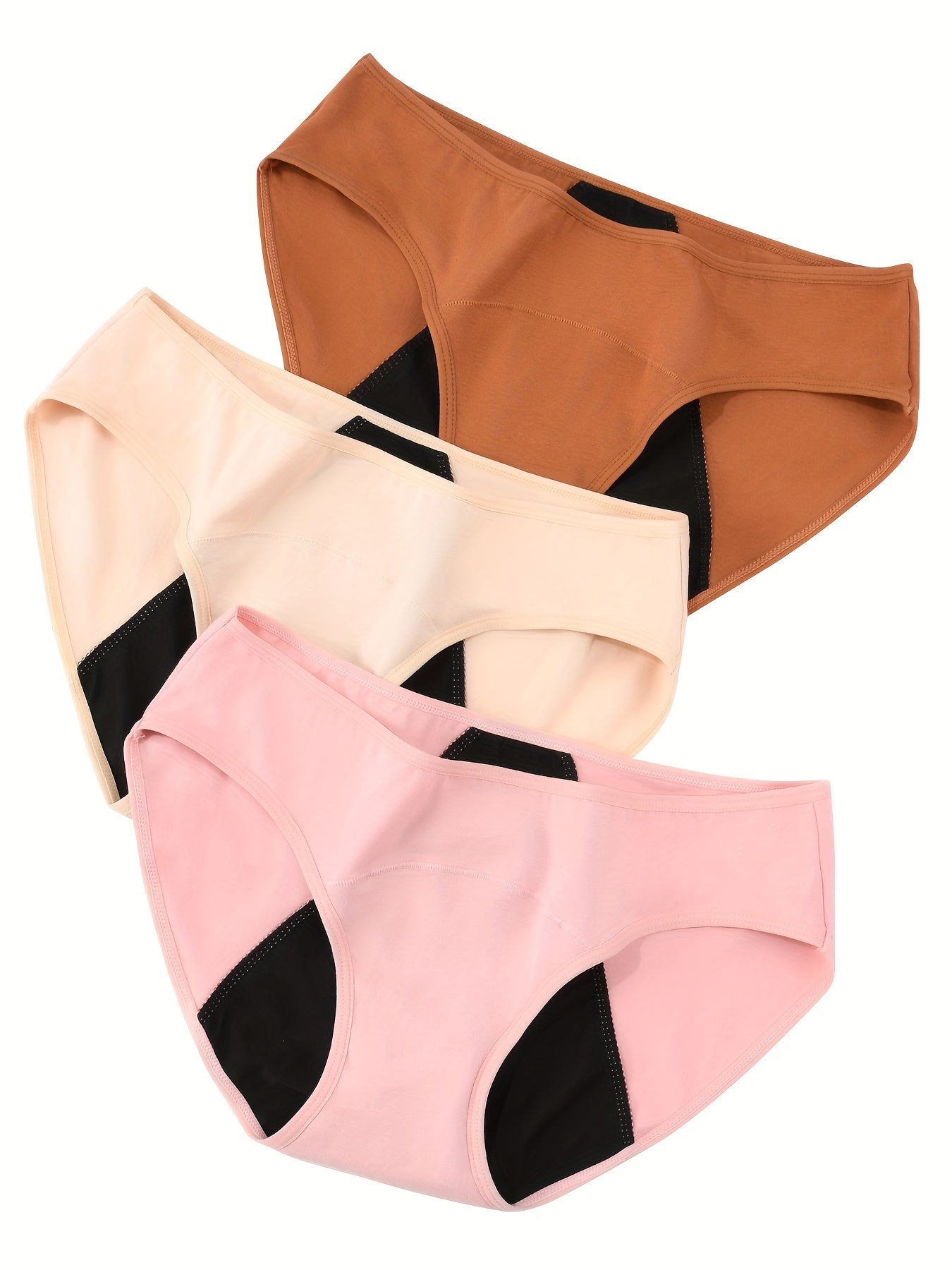 10 Pcs Comfy High Support Mid Rise Period Panties - Breathable Cotton Lingerie with Polyester Lining for Comfortable Wear - Full Coverage, Simple Solid Color Design, Anti-Leak Protection