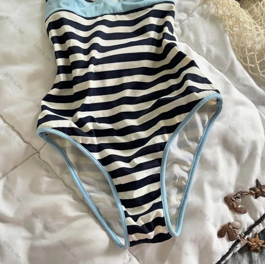 Striped Triangle Cup Bra Set Simple and Versatile with Padded Fixed Cup Backless Underwear for Women