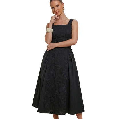 Embroidered Sleeveless Dress Mid-Length Women's Dress