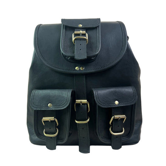 Black Vintage Genuine Leather Backpack for Men & Women Handmade Brown Travel Rucksack with Multi Pockets