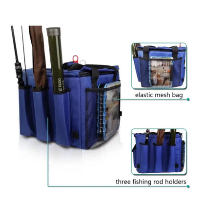 Riverruns Kayak Crate Bag Durable Saltwater Resistant Kayak Fishing Bag with 3 Fishing Rod Holders Large Kayak Fishing Tackle