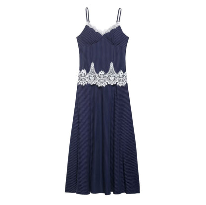 Chic Lace Spliced Strap Dress for Women Dress