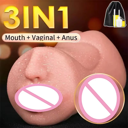 3 in 1 Male Sex Toys with Sexy Mouth Realistic Vagina and Tight Anus Ass Oral Sex Doll Stroker Adult Toys Adult Supplies for Men