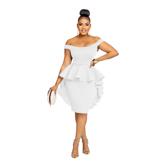 Fashion Women's Solid Color Sleeveless Ruffle Hem Mini Dress