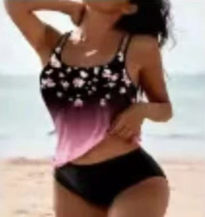 Printed split high waisted swimsuit