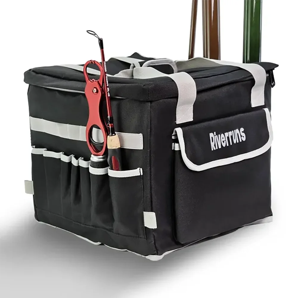 Riverruns Kayak Crate Bag Durable Saltwater Resistant Kayak Fishing Bag with 3 Fishing Rod Holders Large Kayak Fishing Tackle