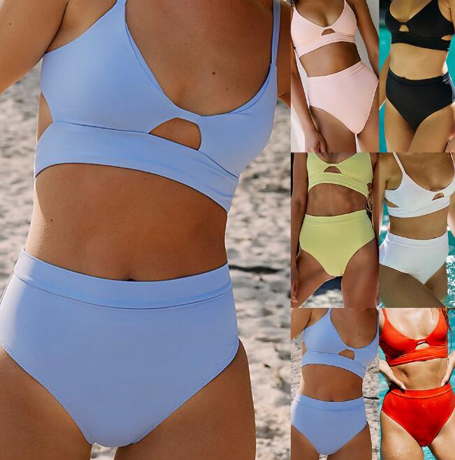 Sexy Bikini Set Cut Out Swimwear Women High Waist Swimwear Bandage Bathing Suits