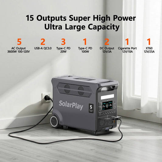 SOLARPLAY Q3600 Outdoor Generator 3600W MPPT Portable Power Station with 400W Folable Solar Panels Trolley For RV Camping