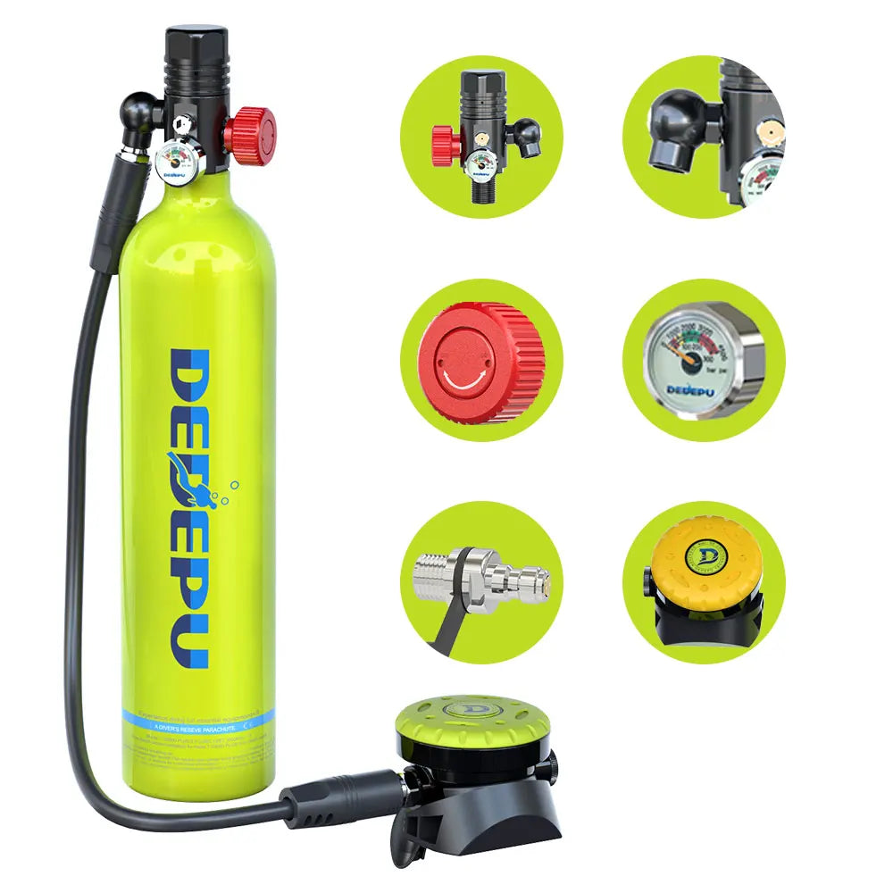 US Warehouse Stock 1L Scuba Air Oxygen Cylinder Tank Diving Equipment with Hand Pump for Underwater Breathing