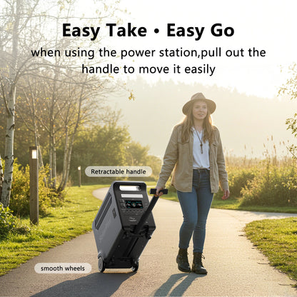 SOLARPLAY Q3600 Outdoor Generator 3600W MPPT Portable Power Station with 400W Folable Solar Panels Trolley For RV Camping