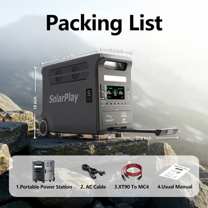 SOLARPLAY Q3600 Outdoor Generator 3600W MPPT Portable Power Station with 400W Folable Solar Panels Trolley For RV Camping