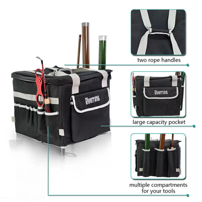 Riverruns Kayak Crate Bag Durable Saltwater Resistant Kayak Fishing Bag with 3 Fishing Rod Holders Large Kayak Fishing Tackle