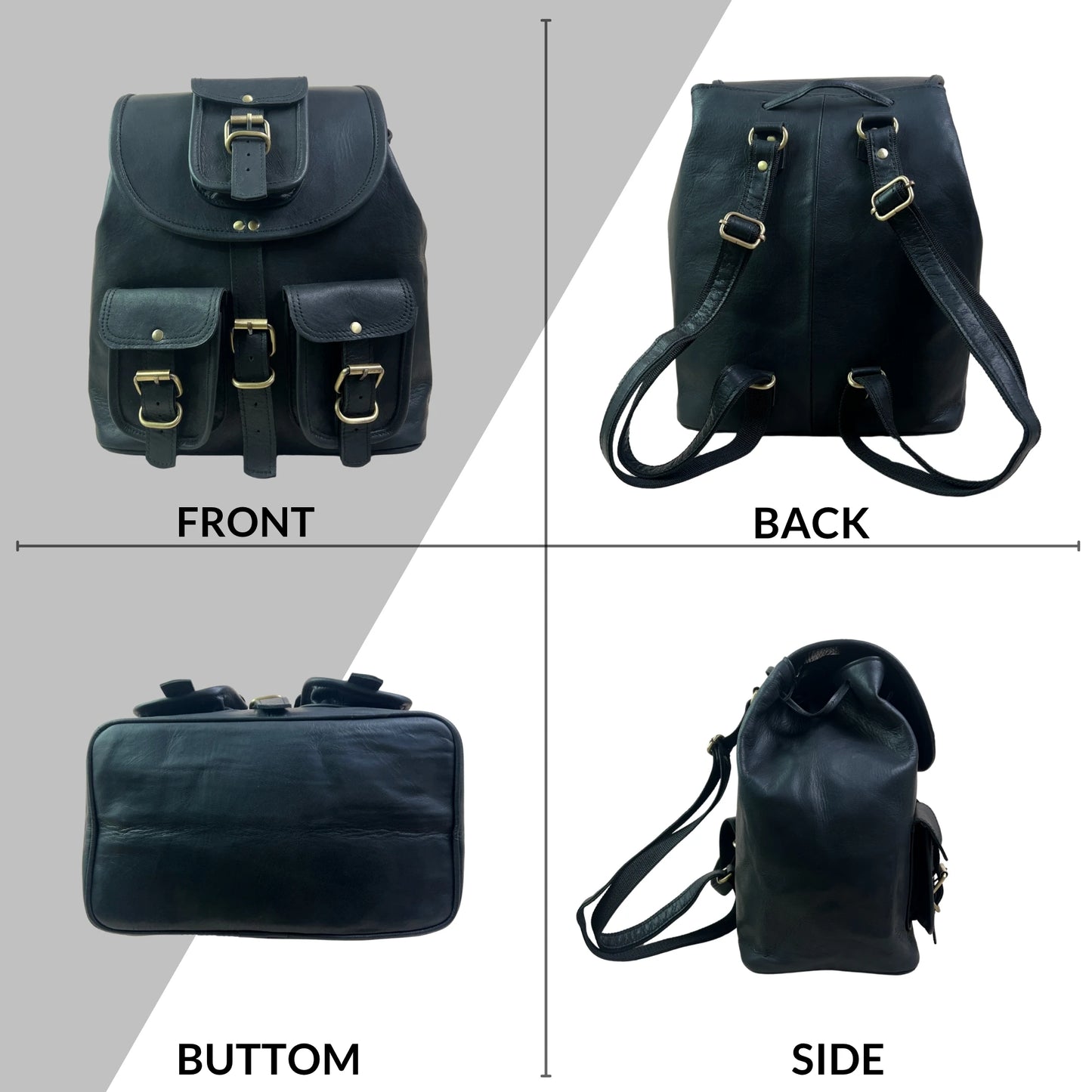 Black Vintage Genuine Leather Backpack for Men & Women Handmade Brown Travel Rucksack with Multi Pockets