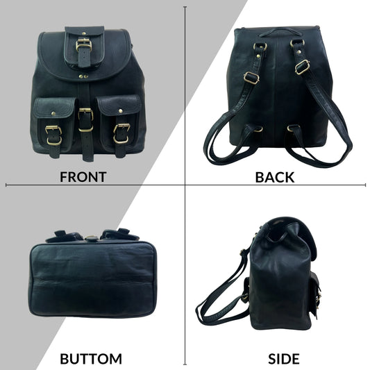 Black Vintage Genuine Leather Backpack for Men & Women Handmade Brown Travel Rucksack with Multi Pockets