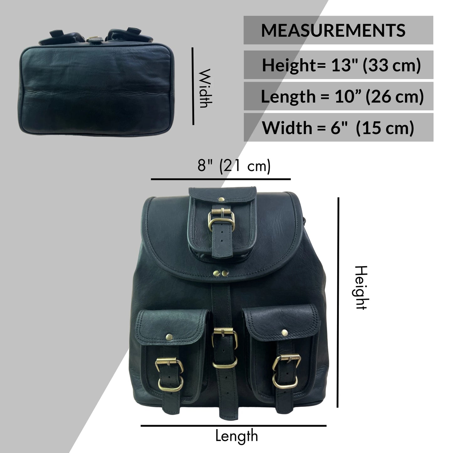 Black Vintage Genuine Leather Backpack for Men & Women Handmade Brown Travel Rucksack with Multi Pockets