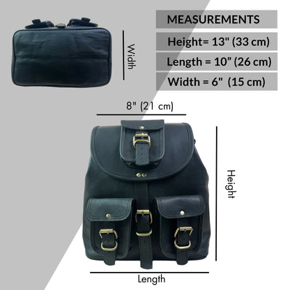Black Vintage Genuine Leather Backpack for Men & Women Handmade Brown Travel Rucksack with Multi Pockets