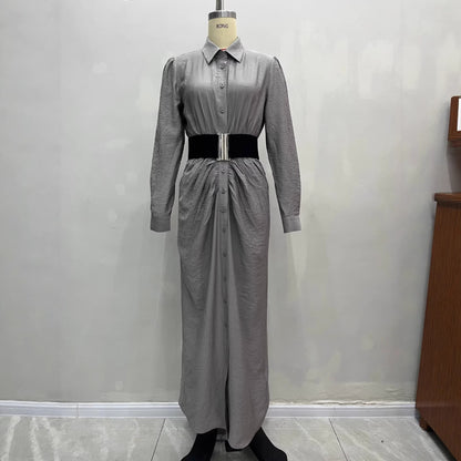 Collar breasted shirt dress with waistband dress