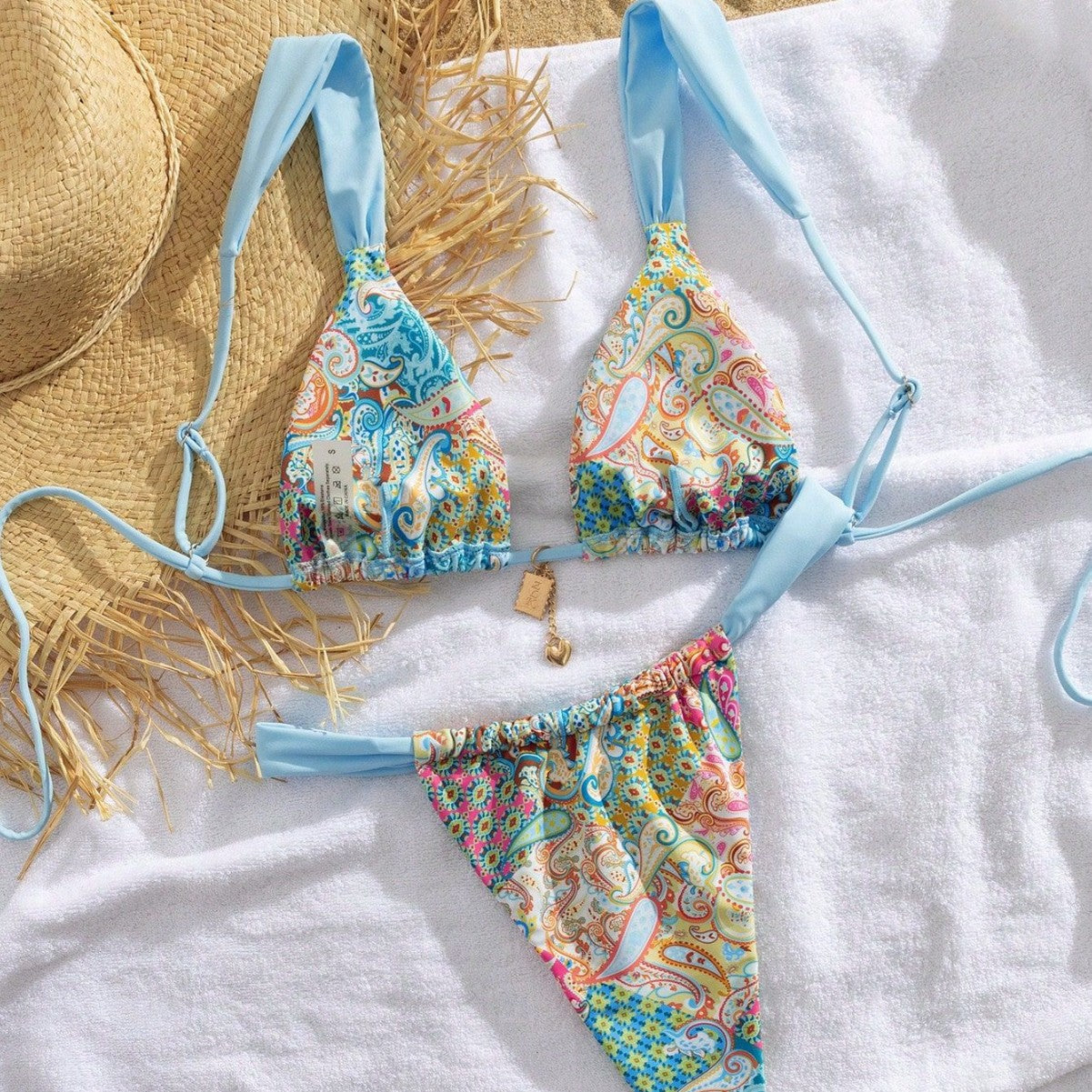 Elegant Printed Tie-up Bikini Set for Women, Fashionable Two-Piece Swimwear for Summer Beach Wear