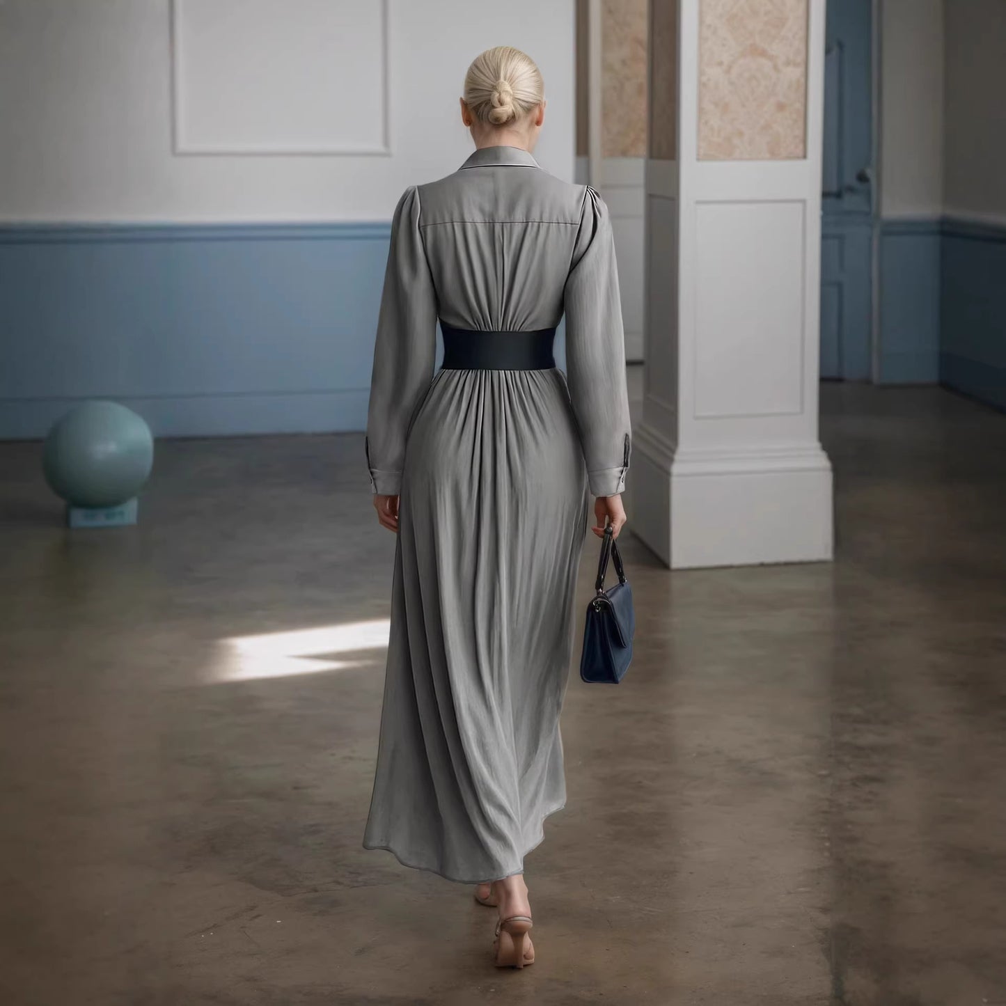 Collar breasted shirt dress with waistband dress