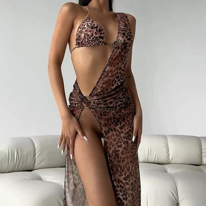 Sexy Three Piece Swimsuit Bikini Beach Sunscreen Hoodie Covering the Belly to Look Thin Sexy Printed Swimsuit