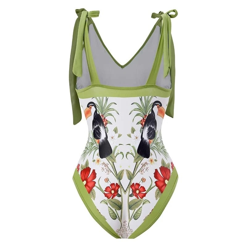 Women's One Piece Swimsuit Dress Vintage Swimwear Luxury Print Cover Up Summer Beach Bathing Suits Skirt
