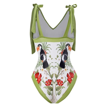 Women's One Piece Swimsuit Dress Vintage Swimwear Luxury Print Cover Up Summer Beach Bathing Suits Skirt