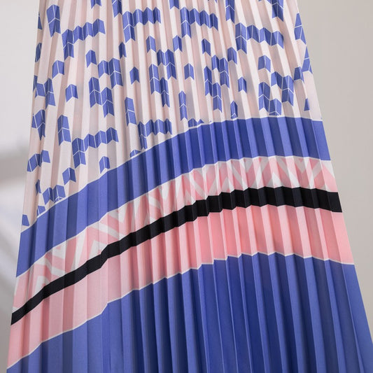 Skirts Women's Elastic Waist Pleated Skirts Printed Mid-Length Skirts Pleated Large Swing A-line Skirts
