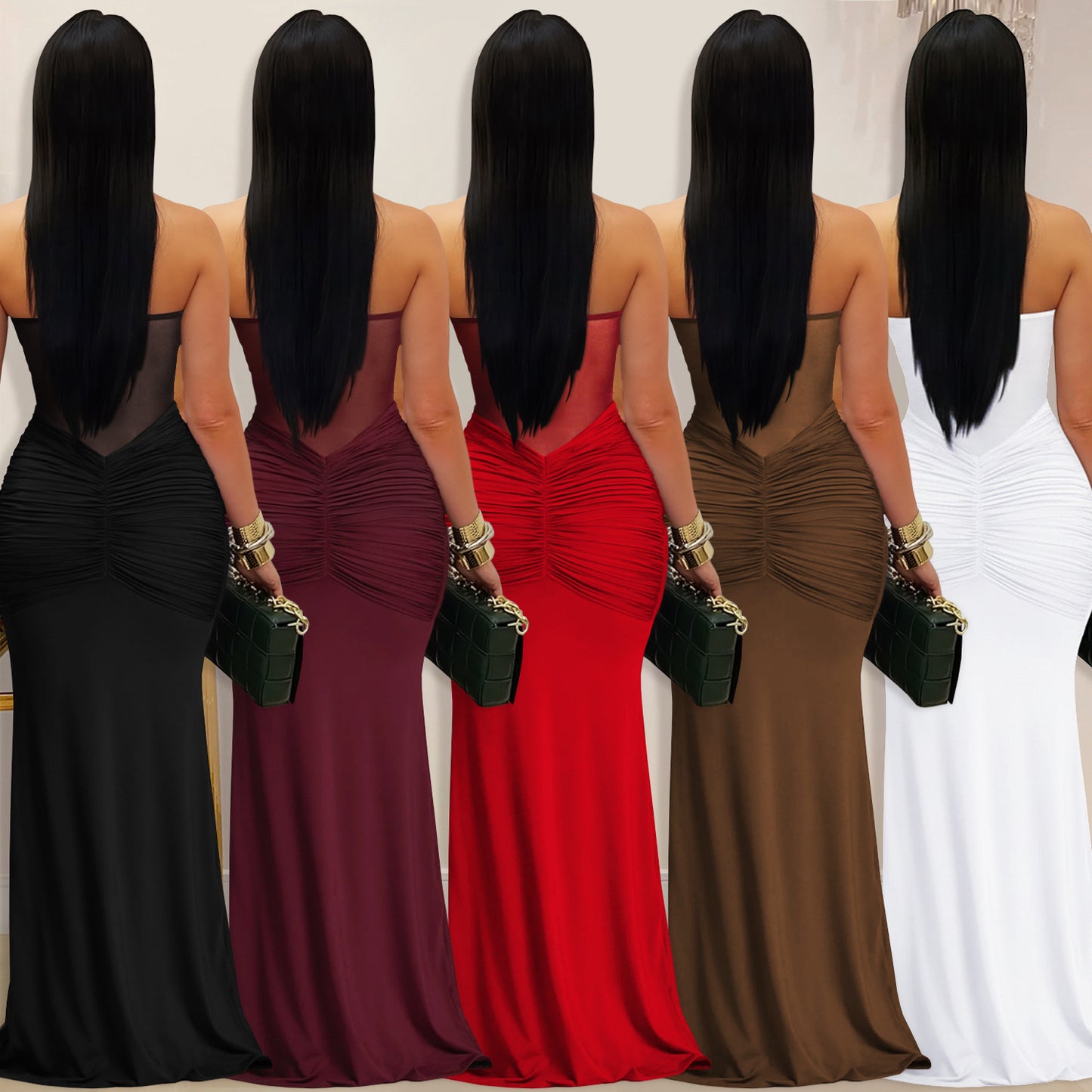 Fashion Women's Sexy Sheer Mesh Halter Tie-Back Dress