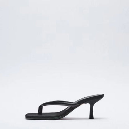 Slender high heels medium heels sandals minimalist black flip toe shoes high heels sandals for women
