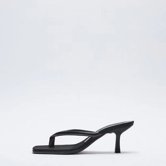 Slender high heels medium heels sandals minimalist black flip toe shoes high heels sandals for women
