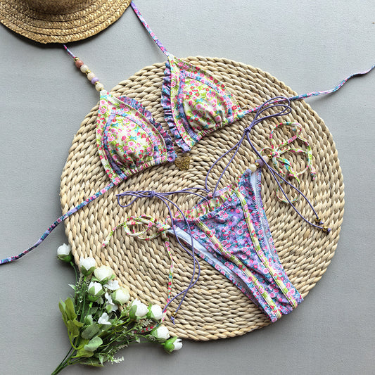 Style Bikini with Ties and Splicing, Two-Piece Women's Swimsuit