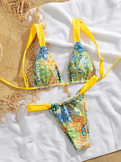 European Women's New Split Sexy Paisley Print Bikini Swimwear Export Bikini