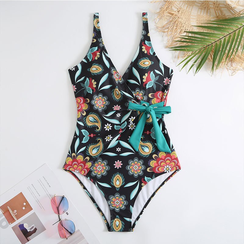 Lanswe Swimsuit  Women One Piece Swimwear Sexy Backless Women Bathing Suits Floral Bachelorette Party Cover Up Elegant