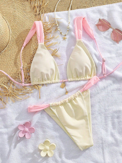 Elegant Printed Tie-up Bikini Set for Women, Fashionable Two-Piece Swimwear for Summer Beach Wear
