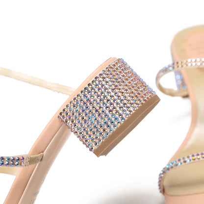Summer Crystal Gladiator Sandals Women Open Toe Square Heels Sandals Women Fashion Party Dress Snake Strap Shoes