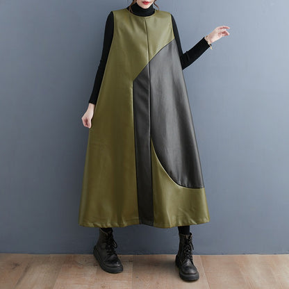 Stitching Contrast  Dress Loose Casual Sleeveless Dress