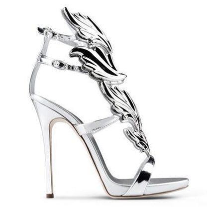 Leather Sandals Women Gold Leaf Flame Gladiator Sandal Shoes Party Dress Shoe Woman Patent High Heel Sandals