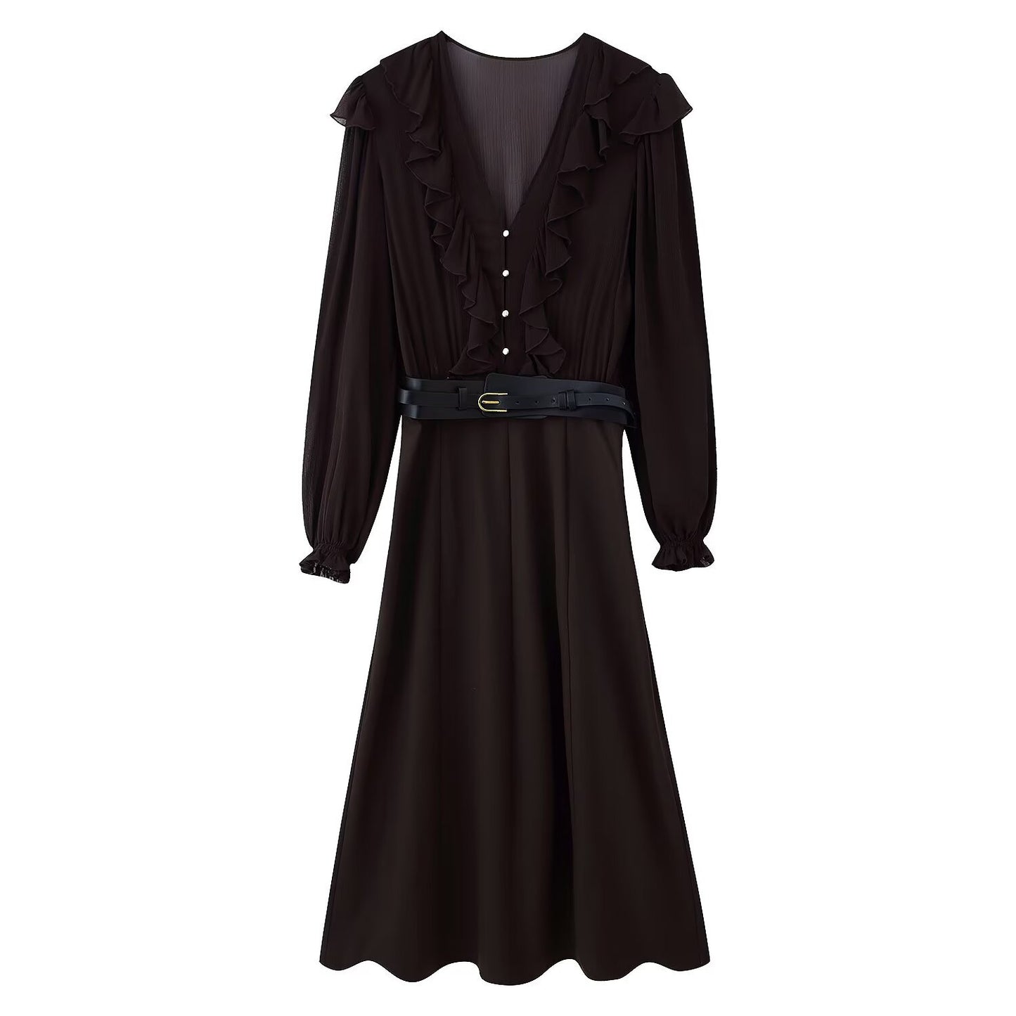 New Women's Dress with Belted Panel Midi Dress